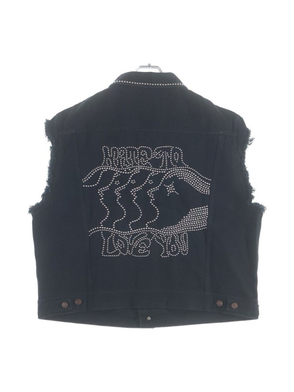 Celine Sleeve Crush Studded Denim Vest Black